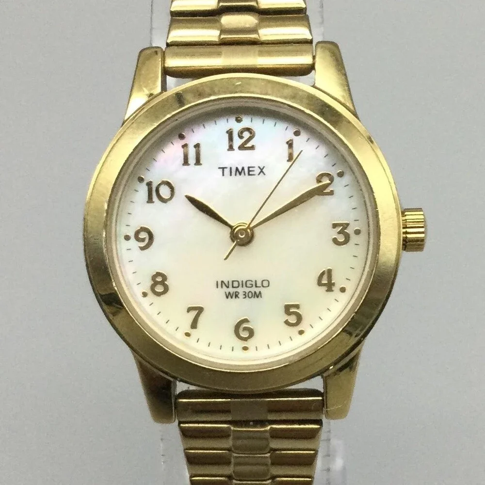 Timex Gold-tone Women's Watch with White Mother-of-Pearl Dial